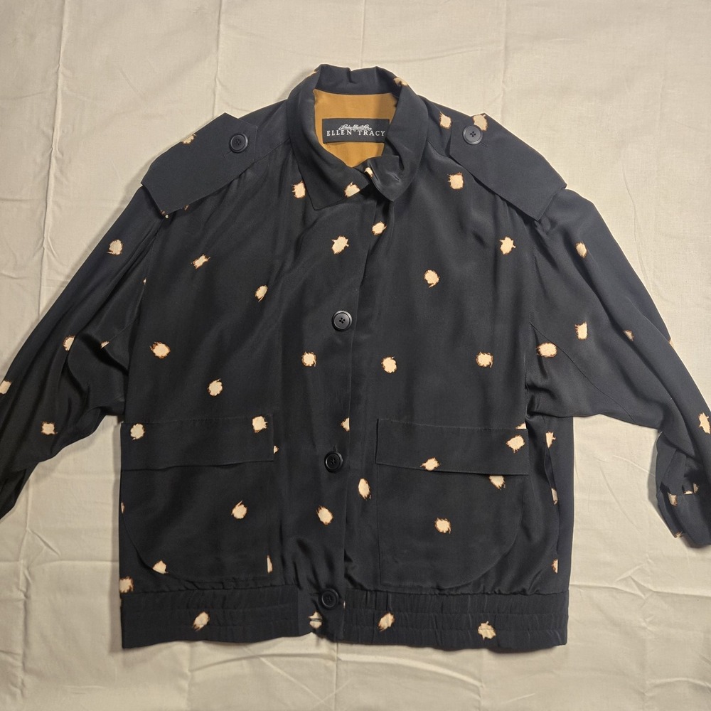 Linda Allard Ellen Tracy 100% Silk Oversized Black Workwear Jacket Small Petite